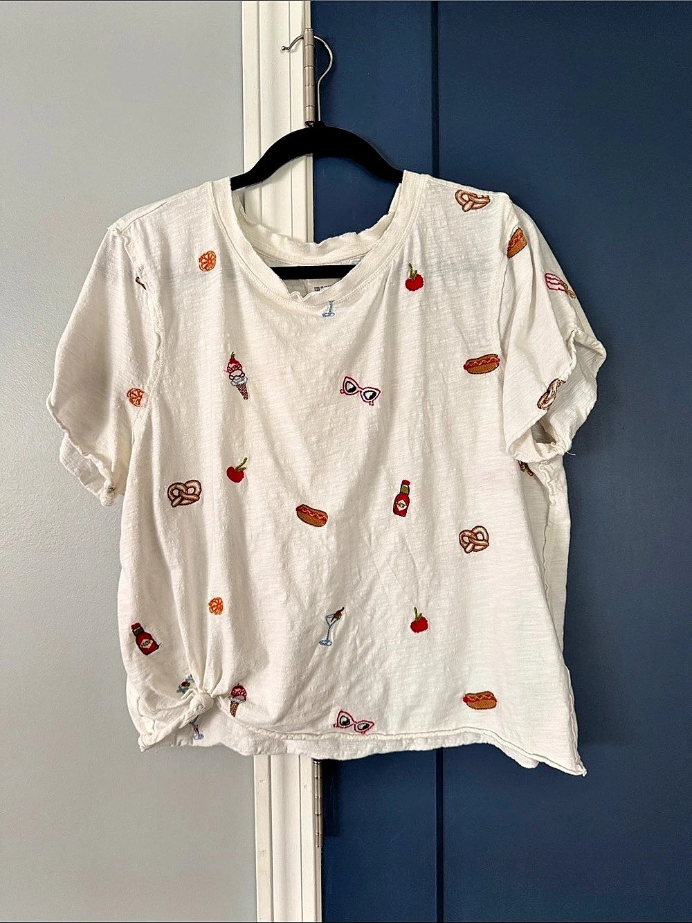 maeve Embroidered Food Graphic Tee White & Red XL cotton summer